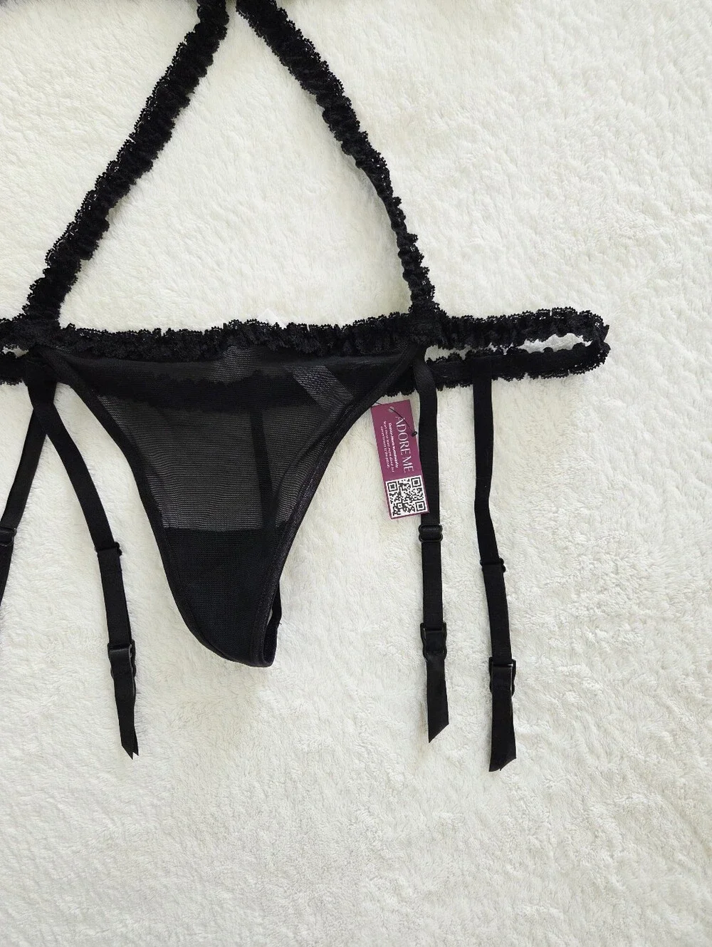 Adore Me ✨️ Women's Black Lace Strappy Bra and Panty Set with Gold Accent Size L